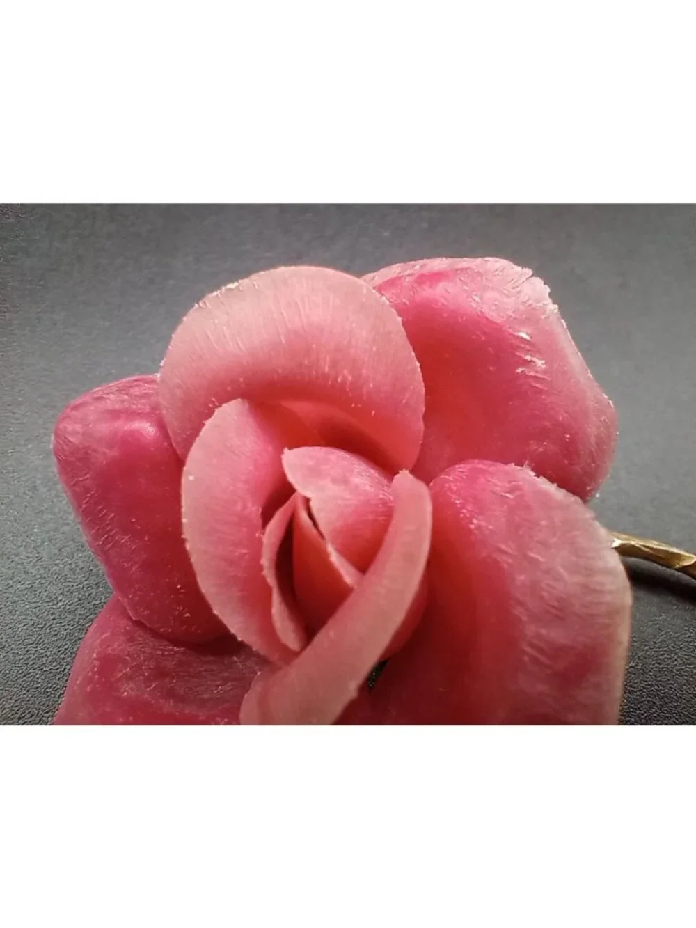 Vintage Pink Rose Brooch Pin Gold Tone Stem Leaves Signed BARI 3.25